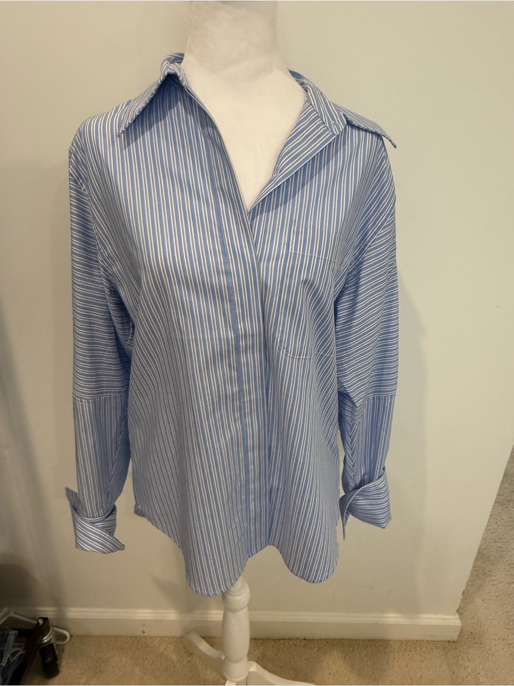 Equipment Femme Blue White Stripe Cotton Button Down Shirt Relaxed Fit Sz Small